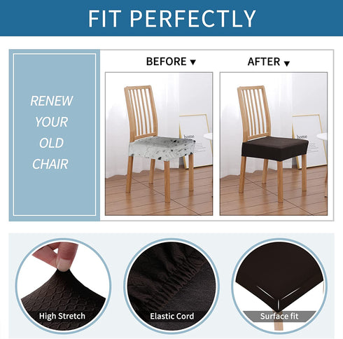 smiry Stretch Jacquard Chair Seat Covers, Removable Washable Anti-Dust Chair Seat Protector Slipcovers for Dining Room, No Rear Covers - Set of 4, Brown