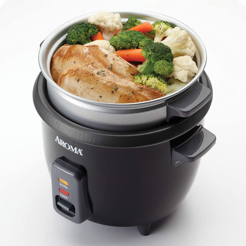 Aroma Housewares ARC-363-1NGB 3 Uncooked/6 Cups Cooked Rice Cooker, Steamer, Multicooker, 2-6 cups, Silver