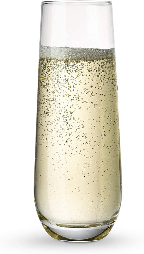 Stemless Champagne Flutes, by Kook, Durable Glass, Mimosa, Cocktail Glasses Set, Prosecco Wine Flute, Water Glasses, Highball Glass, Bar Glassware, Toasting Wedding Glasses, Set of 8, 10.5oz