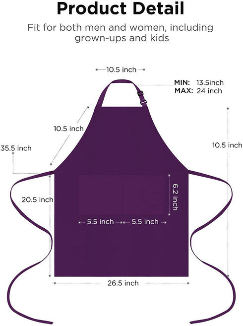 Puroma Adjustable Bib Apron Waterdrop Resistant with 2 Pockets, Unisex Cooking Kitchen Aprons for Chef Couple BBQ Painting (Purple?