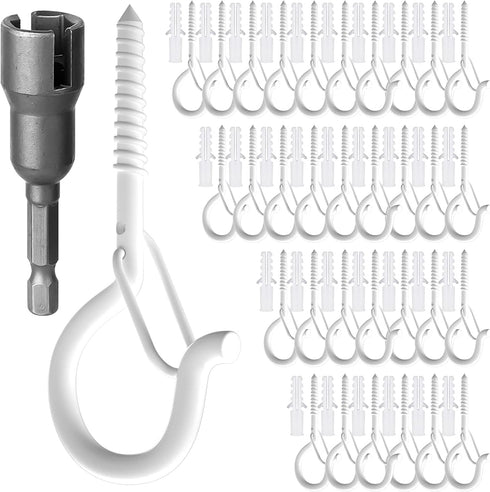 32PCS Q Hanger Hooks,Ceiling Screw Hook Outdoor Lights Lights Hanger Hook Cabinet Ceiling Hanger Wall Mount Hook for New Year House Garage Party Easter LED Fairy Lights