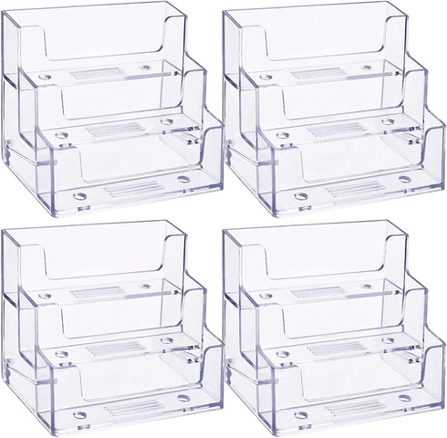 TecUnite Business Card Holder 3 Tiers Plastic Card Stand Organizer Clear Card Holder Display for Office, 180 Cards Capacity (4 Pieces)