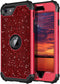Hekodonk for iPhone SE 2022/2020 Case, Heavy Duty Shockproof Protection Hard Plastic+Silicone Rubber Hybrid Protective Case for iPhone SE 3rd/2nd Generation/iPhone 8/7 4.7" Bling Red