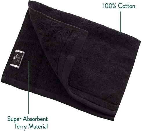 Cotton Fingertip Towels Set Black - 4 Pack - 11 x 18 Inches Decorative Small Extra-Absorbent and Soft Terry Towel for Bathroom - Powder Room, Guest and Housewarming Gift (Black)