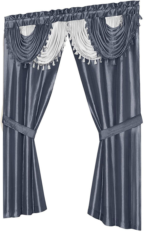 Regal Home Collections Amore 54 X 84 Inch Luxurious 5PC Attached Valance, Silver Window Curtain Set, 54 X 84