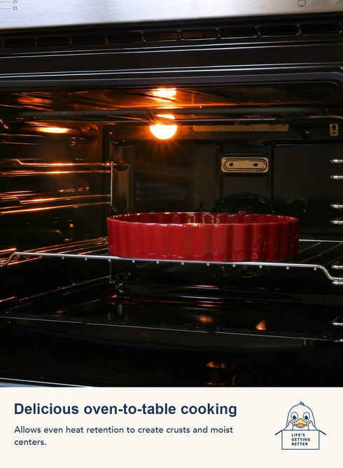 LE TAUCI Quiche Pan, 9.5 Inches Tart Pan, Ceramic Fluted Pie Baking Dish for Quiche Lorraine, Chicken Pot Pie, Creme Brulee, Custard Dishes, Set of 2, Red