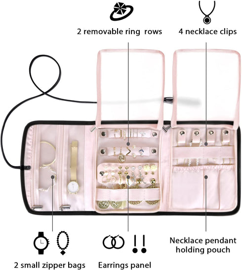 BAGSMART Jewelry Organizer Roll Travel Jewelry Storage Bag for Necklace, Earrings, Rings, Bracelet