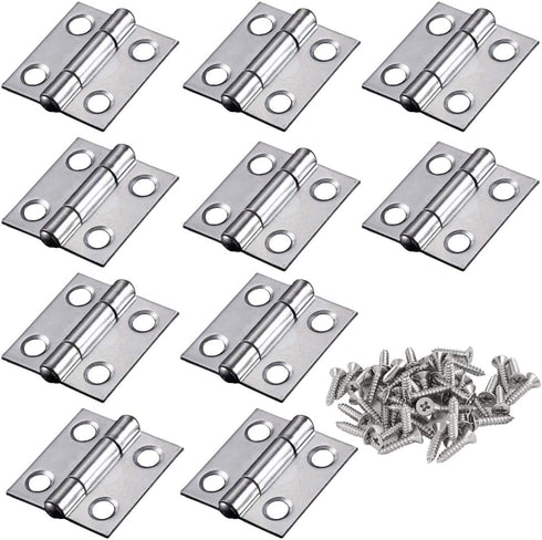 Adiyer 10pcs 304 Stainless Steel 1-inch Folding Butt Hinges Small Hinges Mini Door Hinges for Case Wooden Jewelry Box Lid Crafts (25mm x 24.5mm x 1mm)