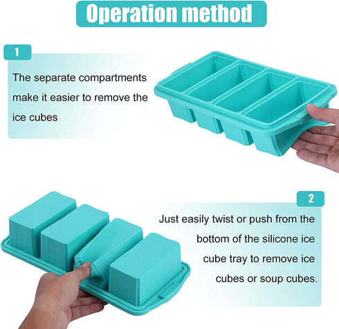 Large Ice Cube Freezing Tray Non-stick Soup, Silicone Freezing Tray with Lid, Multifunction Freezer Container with 4 Compartments for Storing and Freezing Soups, Broths, Sauces and Liquid Diets Wait