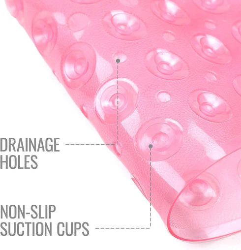 HealthSmart Bath Mat Extra Large No Slip Shower & Bathtub Mat with Suction Cups and Drain Holes for Anti-slip Grip, Machine Washable, Extra Large, 40 x 15.5, Pink