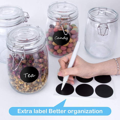 ESEOE Mason Jars - 4 Pack 34 OZ Airtight Hinged Lids Glass Container: Wide Mouth Kitchen Canisters with Label for Spice Canning Jelly Jam Candy Cookie Coffee, 4 Reusable Freezer Food Storage Bags