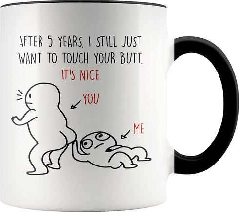 YouNique Designs 5 Year Anniversary Mug, 11 Ounces, Funny 5th Anniversary Coffee Mug for Her and Him, Fifth Year Wedding Anniversary Cup, 5th Wedding Anniversary Mug (Black Handle)