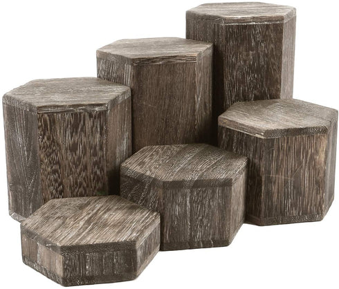 Mooca Wooden 6 Pcs Hexagon Risers for Display Jewelry and Accessories Display Stand, Wooden Display Risers, Wood Jewelry Risers Wood Figurine Display Risers, Coffee