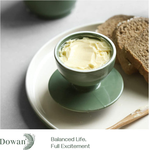 DOWAN Porcelain Butter Crock, Butter Keeper with Water Line, French Butter Dish for Soft Fresh Butter, Butter Container with Lid, No More Hard Butter, Green
