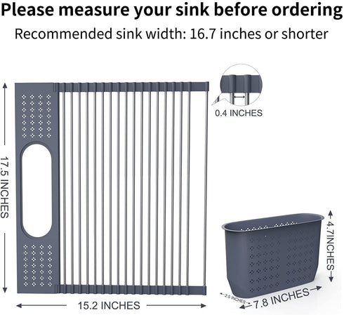Fixparts Roll Up Dish Drying Rack Over The Sink Dish Drying Rack,Multi-Purpose Kitchen Rolling Dish Drainer Foldable SUS304 Stainless Steel Dish Drying Rack?17.5" x 15.2"?