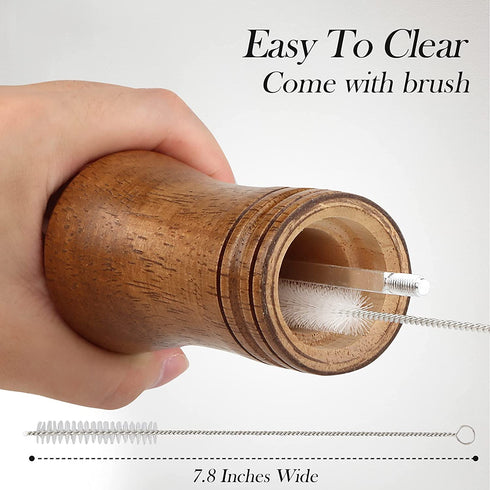 MuuWooden Wooden Salt and Pepper Grinder Set, Refillable Pepper Mill Wood Salt and Peppers Shakers, Adustable Ceramic Roter & Transparent Spice Pepper Mills for Kitchen Gift with Brush - 2 Pcs 6.5inch