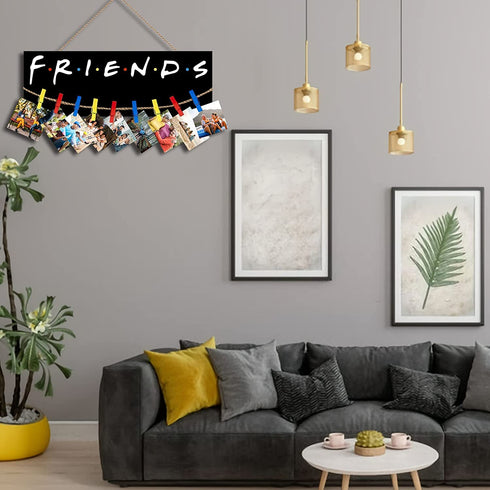 deco delish Friends Photo Clip - Friends Theme Frame Photo Holder - Picture Collage Photo Hanging Display - Wood Card Holder Display Friends TV Show Wall Decor Multi Pictures Organizer