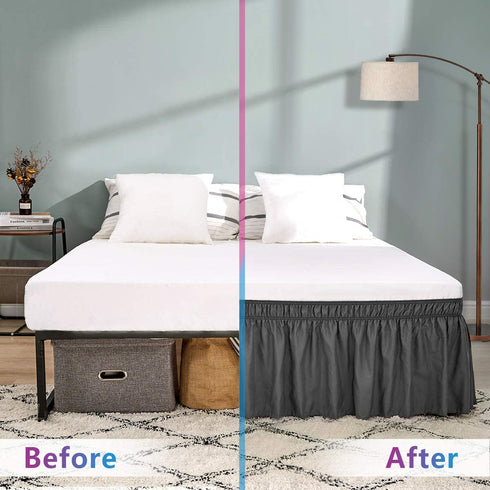 RIMELA Bed Skirt Wrap Around Elastic Dust Ruffles Solid Color Wrinkle and Fade Resistant with Adjustable Elastic Belt Easy to Install Dark Gray for Queen Size 18 Inch Drop