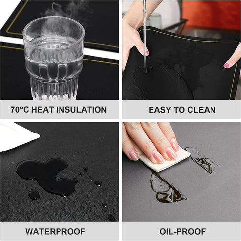 Placemats,Place Mats Coaster for Dinner Table Set of 4 Leather Placemats ,Heat-Resistant Non-Slip Washable Insulation Placemats Modern Fashion Style Placemats,4 Placemats & 4 Coasters (Black)