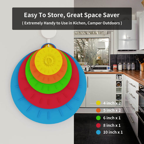 7 Pack€‘Silicone Lids, Microwave Splatter Cover, 5 Sizes Reusable Heat Resistant Food Suction Lids fits Cups, Bowls, Plates, Pots, Pans, Skillets, Stove Top, Oven, Fridge, BPA Free