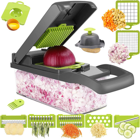 Vegetable Chopper - Time-and Labor-Saving Food Chopper - Pro Onion Chopper Vegetable Cutter and Dicers ?12 in 1 Multifunctional Veggie Chopper?Container for Salad Potato Carrot Garlic