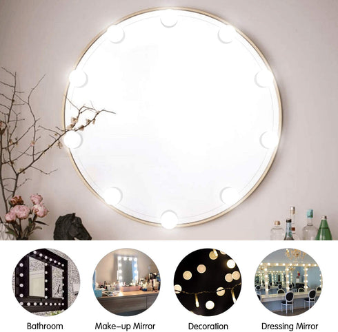 Upgraded Hollywood Style Vanity Mirror Lights Kit, 10 Dimmable Led Bulbs with 3 Color Modes, Best for Makeup Dressing Table Bathroom Dressing Room, Power Supply Plug in Lightings (Mirror Not Include)
