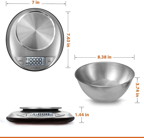 CROWNFUL Digital Food Scale with Bowl,11lb/5kg Kitchen Scales Digital Weight Grams and Ounces for Cooking and Baking,Kitchen Scale with Bowl (Batteries Included)