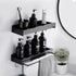 Shower Organizer, Shower Shelf with Hooks and Soap Holder, Shower Rod Bracket with Retractable Towel Rack, No Drilling Adhesive Wall Shelves for Bathroom and Kitchen (Black)