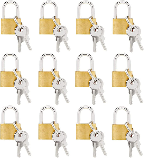 12 Pack Mini Locks with Keys for Luggage, Backpacks, Bulk Tiny Padlocks for Jewelry Box, Gym Bags, Diaries (1.2 x 0.7 in)