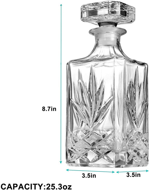 Hibekol Whiskey Decanter with Glass Stopper Lead-Free Glass 25.3 oz/ 750ml Decanter for Bourbon, Wine, Scotch, Vodka or Liquor€¦