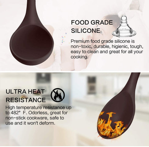 Kinfayv Silicone Cooking Utensils Kitchen Utensil Set, 21 PCS Wooden Handle Nontoxic BPA Free Silicone Spoon Spatula Turner Tongs Kitchen Gadgets Utensil Set for Nonstick Cookware with Holder (Coffee)