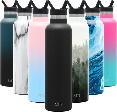 Simple Modern Water Bottle with Narrow Mouth Straw Lid Metal Thermos Vacuum Insulated Stainless Steel l Reusable Leak Proof BPA-Free Flask | Ascent Collection | 24oz, Midnight Black