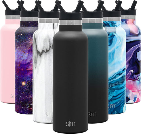 Simple Modern Water Bottle with Narrow Mouth Straw Lid Metal Thermos Vacuum Insulated Stainless Steel l Reusable Leak Proof BPA-Free Flask | Ascent Collection | 20oz, Midnight Black