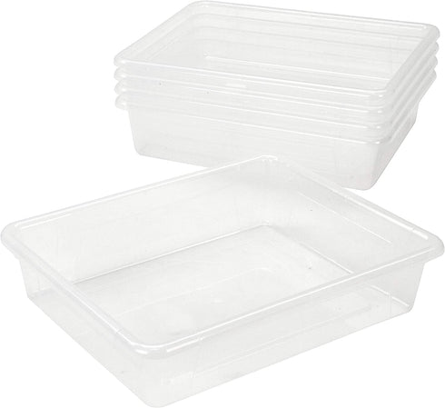 Storex Letter Size Flat Storage Tray Organizer Bin for Classroom, Office and Home, Clear, 5-Pack (62531U05C)