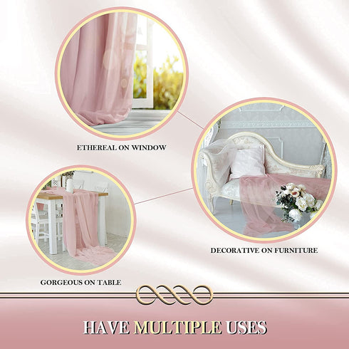 Netany 4PCS Dusty Rose Chiffon Table Runner 29x120 Inches, Romantic Sheer Fabric for Wedding Decorations, Baby Shower and Birthday Party Cake Table Decorations
