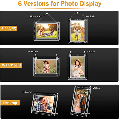 Mixoo 4x6 Picture Frame - Multi-purpose Acrylic Glass Photo Frame with Customized Pattern and 6 Display Versions for Desktop/Wall Mount/Hanging Display Horizontally or Vertically