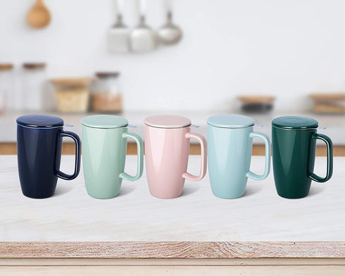 Sunddo Porcelain Tea Mug with Infuser and Lid, 15 OZ, Jade