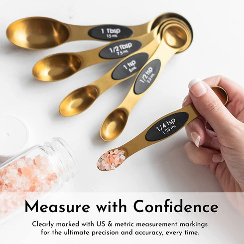 Magnetic Measuring Spoons Set - Stainless Steel Measuring Spoons - Magnetic Measuring Spoon Set, Gold Measuring Spoons Magnetic, Cute Measuring Spoons for Cooking & Baking