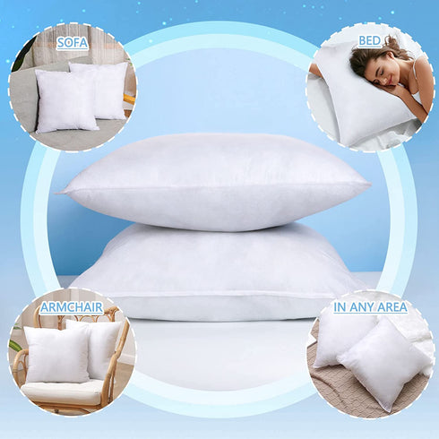 Throw Pillow Inserts - 16 x 16 Inches Decorative Pillows Inserts Set of 2, Premium Hypoallergenic Couch Pillows, Throw Pillows for Couch Bed Sofa - White