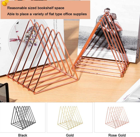Urban Deco Triangle Desk File Organizer Metal Magazine Rack 7 Section Magazine File holder for Desk Record stand Rose Gold Desk Organizer Magazine Storage For Home (2 Pack)