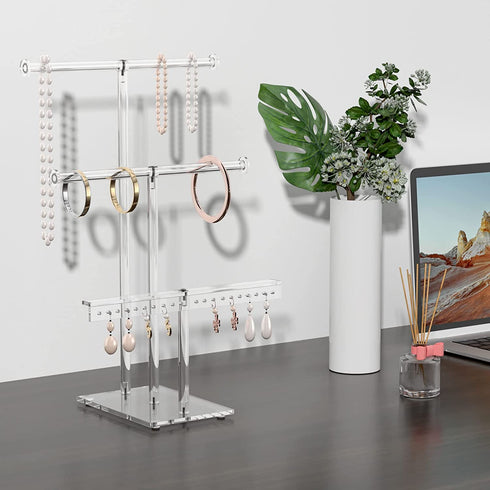 HIIMIEI Jewelry Stand Organizer 3 Tier Acrylic tabletop Jewelry Tower Display for Necklaces Bracelets Earrings