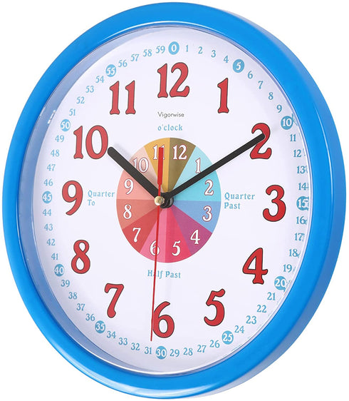 Vigorwise Telling Time Teaching Clock for Kid & Pareants, 10 Inch Educatinal Wall Clock for Student & Teacher, Silent Non Ticking Analog Clock Decor for Home/School/Classroom/Bedrooms