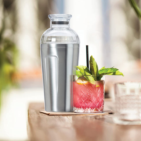 Oggi Groove Insulated Cocktail Shaker-16oz Double Wall Vacuum Insulated Stainless Steel Shaker, Tritan Lid has Built In Strainer, Ideal Cocktail Mixer, Martini Shaker, Margarita Shaker, Stainless,7404