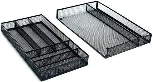 JANE EYRE Sturdy Utensil Drawer Organizer, Cutlery Tray, Silverware/Flatware Storage Divider for Kitchen, Mesh Designing with Non-slip Rubber Feet (Black)