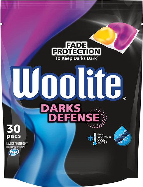 Woolite Darks Pacs, Laundry Detergent Pacs, 30 Count, for Standard and HE Washers, detergent for black clothes, black detergent, dark laundry detergent