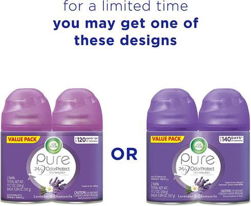 Air Wick Pure Freshmatic 2 Refills Automatic Spray, Lavender & Chamomile,Air Freshener, Essential Oil, Odor Neutralization, 5.89 Ounce (Pack of 2)