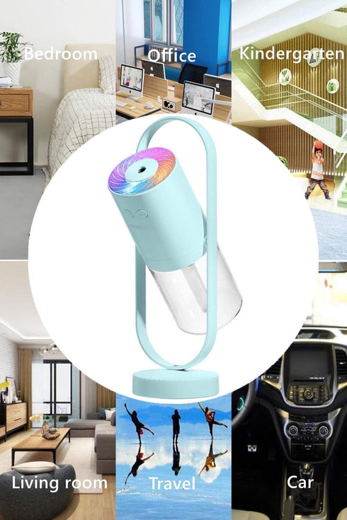 XUHE Portable Mini Humidifier, 360 degree Rotating Night Light, 200ml Cool Mist Humidifier, USB Personal Desktop Humidifier for Bedroom Travel Office Home, 2 Mist Modes Super Quiet Auto Shut-Off BLUE