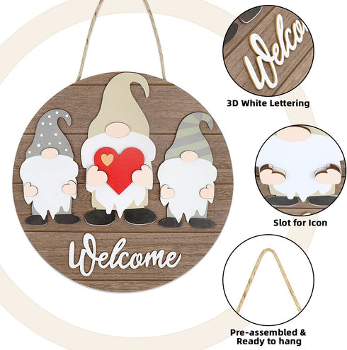 Interchangeable Welcome Sign for Front Door Wooden Wreath for All Seasons Hanging Porch Outdoor Farmhouse