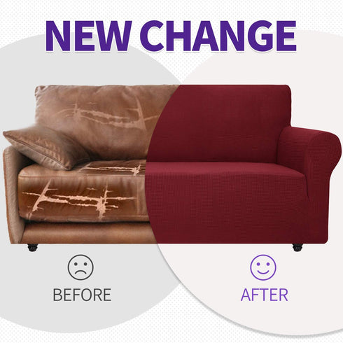 ZNSAYOTX Super Stretch Couch Cover Universal Sofa Covers for Living Room Dogs Pet Friendly Furniture Protector Fitted Spandex Sofa Slipcovers with Anti Slip Foam Sticks (Wine Red, Sofa)