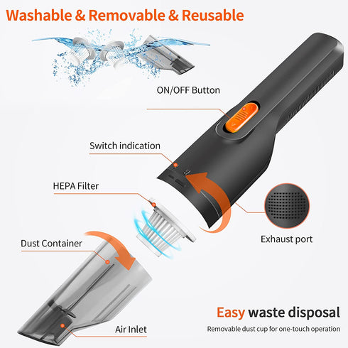 Handheld Vacuum Cordless - Small Hand Vacuum Cordless Rechargeable Mini Portable Car Vacuum for Car